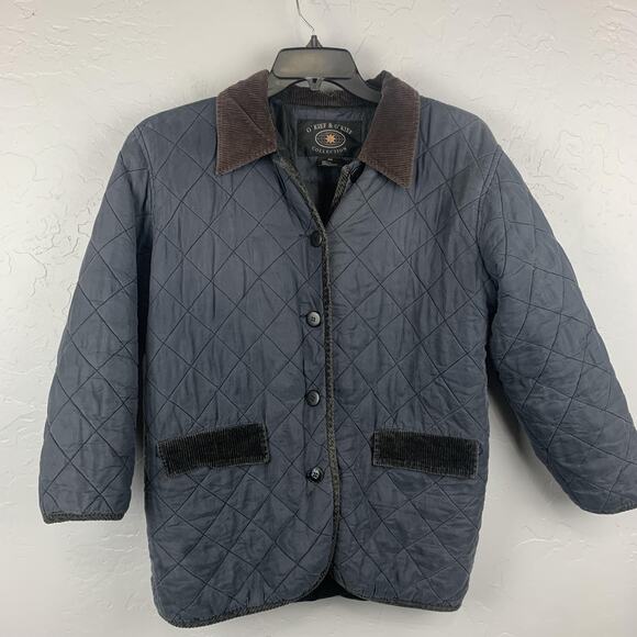 O'Kief & O'Kief Barn Jacket Womens Blue Medium Petite Quilted Silk Corduroy - Picture 1 of 9